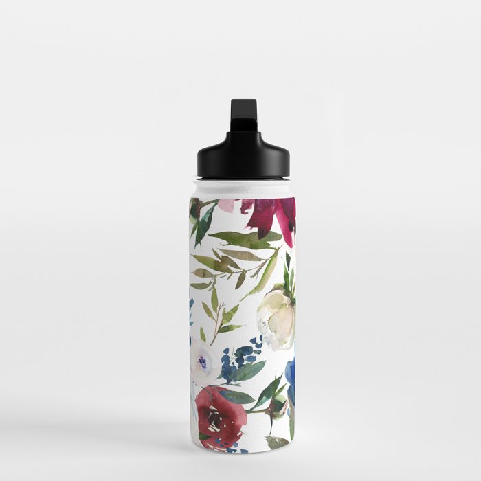 Burgundy Navy Floral Watercolor Pattern A OS Water Bottle Gallery Image 3