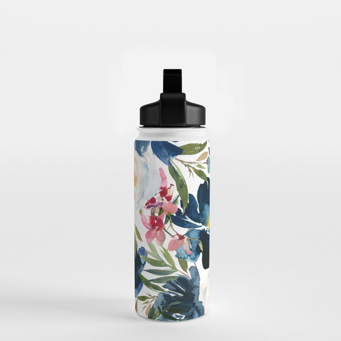 Burgundy Navy Floral Watercolor Pattern A OS Water Bottle Gallery Image 2