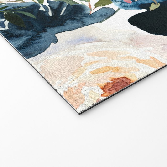 Burgundy Navy Floral Watercolor Pattern A OS Welcome Mat Gallery Image 2
