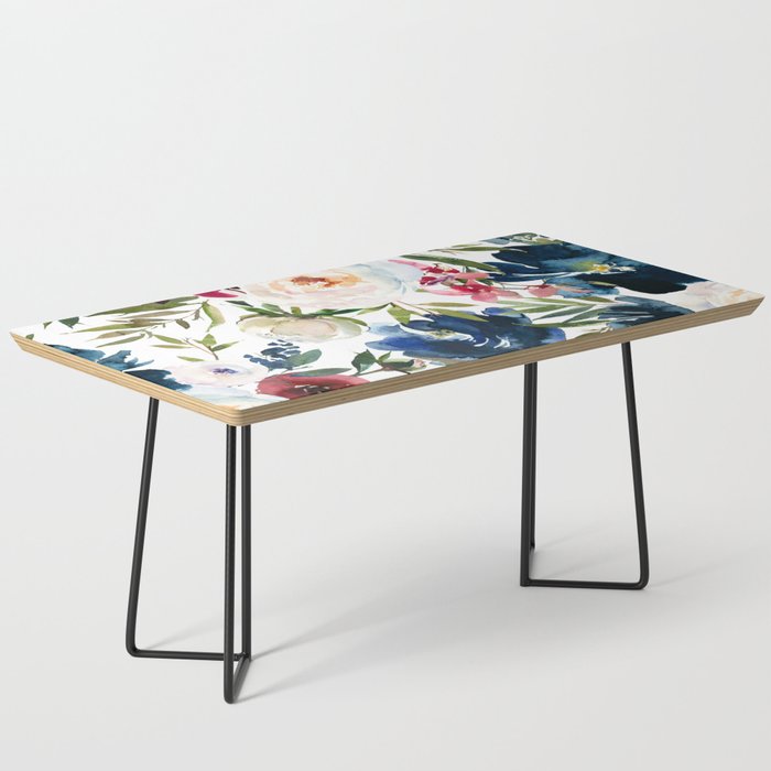 Burgundy Navy Floral Watercolor Pattern A OS Coffee Table Gallery Image 1