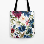 Burgundy Navy Floral Watercolor Pattern A OS Tote Bag Gallery Image 1