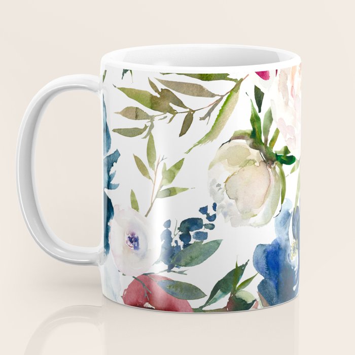 Burgundy Navy Floral Watercolor Pattern A OS Coffee Mug Gallery Image 3