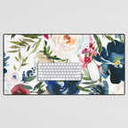 Burgundy Navy Floral Watercolor Pattern A OS Desk Mat Gallery Image 1