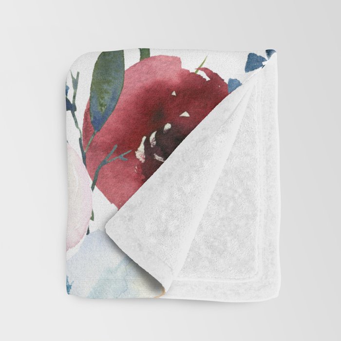 Burgundy Navy Floral Watercolor Pattern A OS Throw Blanket Gallery Image 3