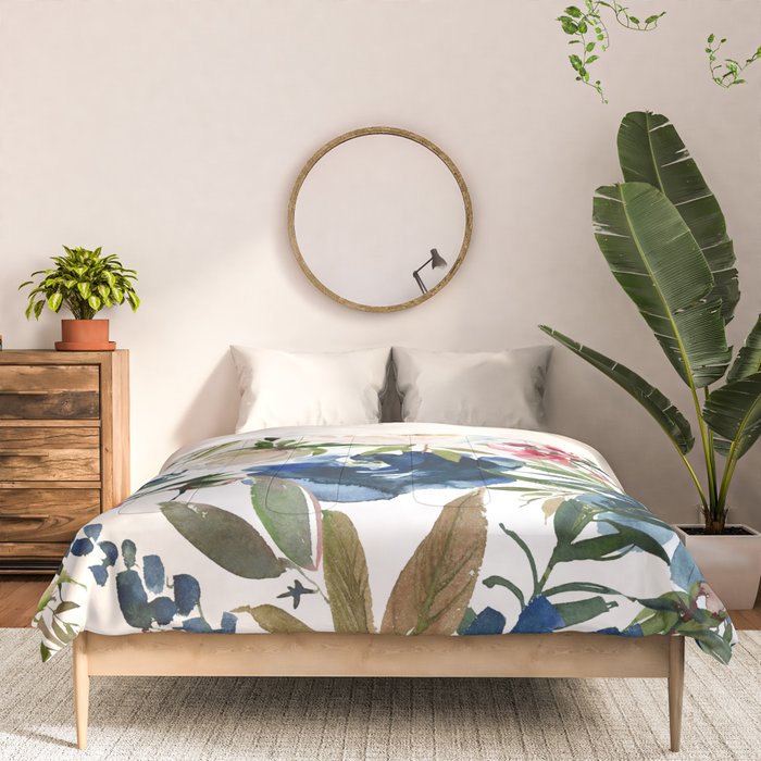 Burgundy Navy Floral Watercolor Pattern A OS Comforter Gallery Image 3