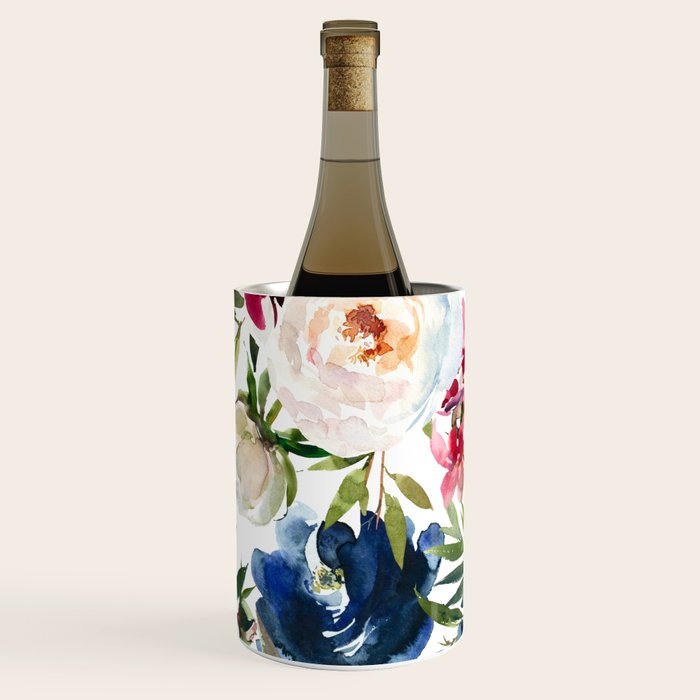 Burgundy Navy Floral Watercolor Pattern A OS Wine Chiller Gallery Image 1