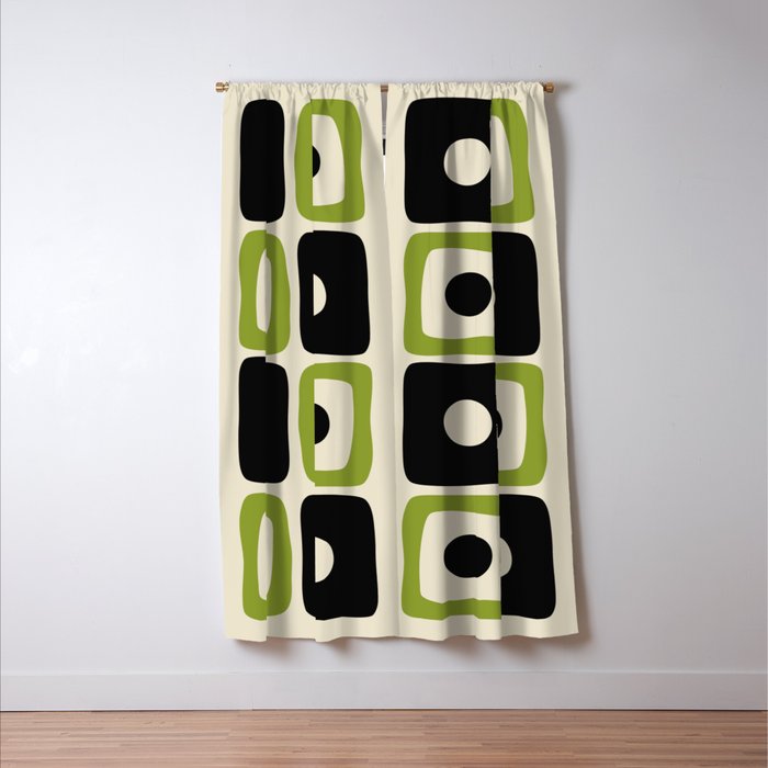 Mid Century Modern Scandinavian Pattern 592 Black and Chartreuse Window Curtain Gallery Image 3
