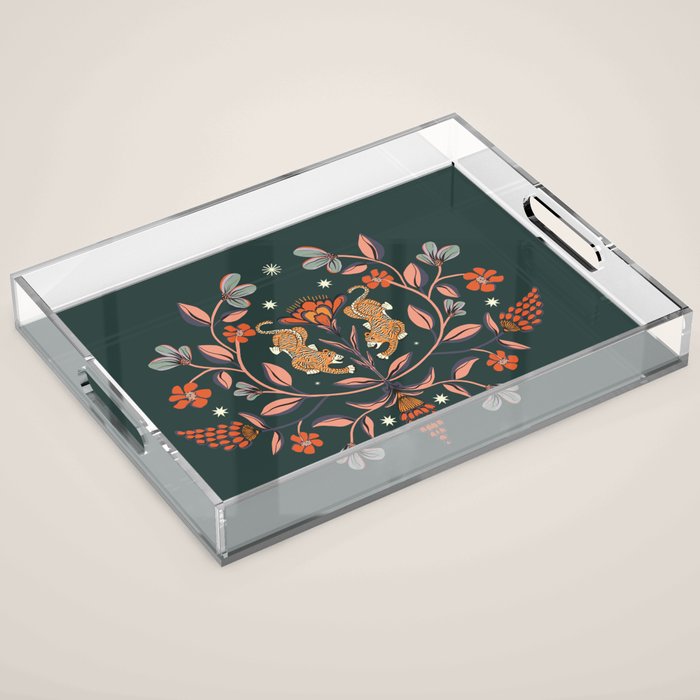 Dancing tigers in flowers field  Acrylic Tray Gallery Image 1