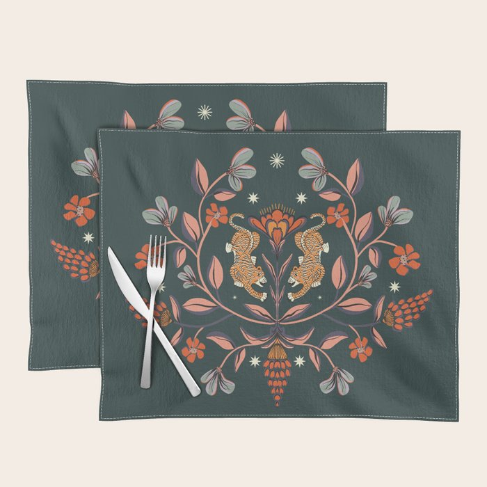 Dancing tigers in flowers field  Placemat Gallery Image 1