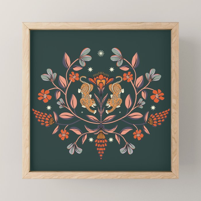 Dancing tigers in flowers field  Mini Art Print Gallery Image 1
