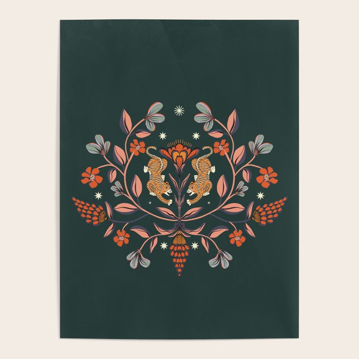 Dancing tigers in flowers field  Poster Gallery Image 4