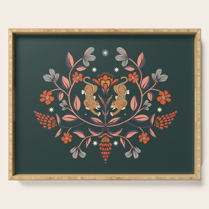 Dancing tigers in flowers field  Serving Tray Gallery Image 1