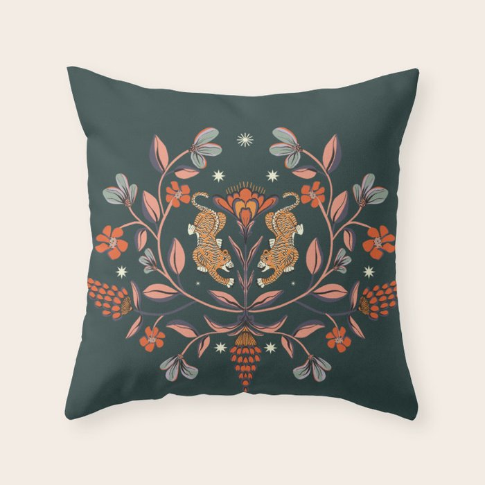 Dancing tigers in flowers field  Throw Pillow Gallery Image 6