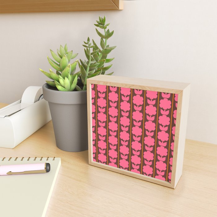 Eclectic Retro Contemporary Floral Jonnty Flowers and Stripes Pattern Pink Brown Orange Mini Art Print Gallery Image 2