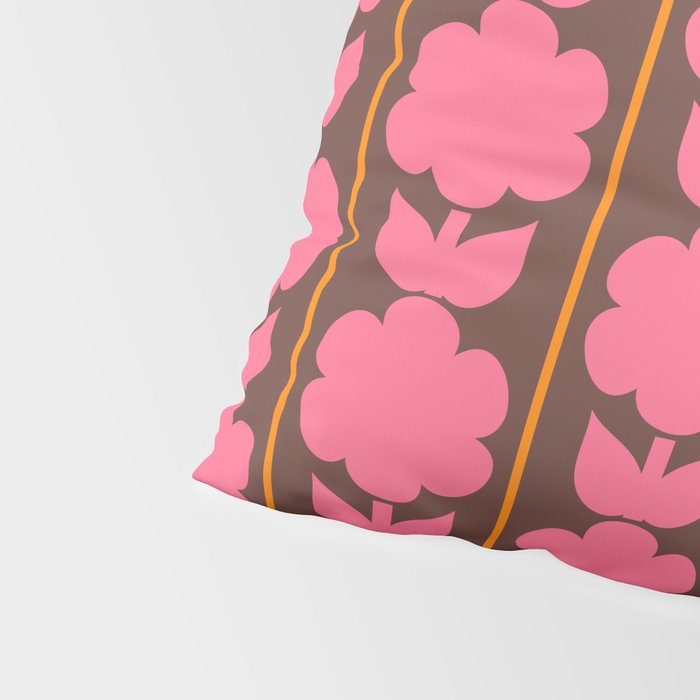 Eclectic Retro Contemporary Floral Jonnty Flowers and Stripes Pattern Pink Brown Orange Pillow Sham Gallery Image 4