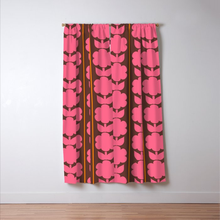 Eclectic Retro Contemporary Floral Jonnty Flowers and Stripes Pattern Pink Brown Orange Window Curtain Gallery Image 3