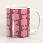 Eclectic Retro Contemporary Floral Jonnty Flowers and Stripes Pattern Pink Brown Orange Coffee Mug Gallery Image 1