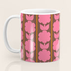 Eclectic Retro Contemporary Floral Jonnty Flowers and Stripes Pattern Pink Brown Orange Coffee Mug Gallery Image 3
