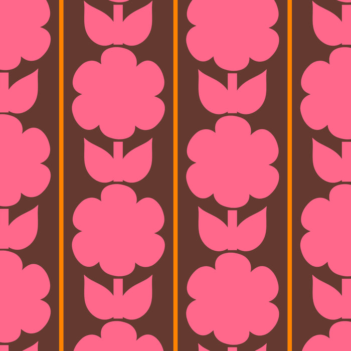 Eclectic Retro Contemporary Floral Jonnty Flowers and Stripes Pattern Pink Brown Orange Coffee Mug Gallery Image 2