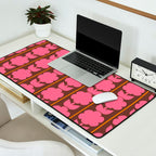 Eclectic Retro Contemporary Floral Jonnty Flowers and Stripes Pattern Pink Brown Orange Desk Mat Gallery Image 2
