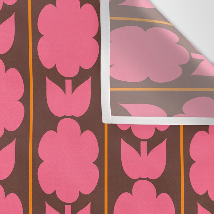 Eclectic Retro Contemporary Floral Jonnty Flowers and Stripes Pattern Pink Brown Orange Wall Tapestry Gallery Image 3