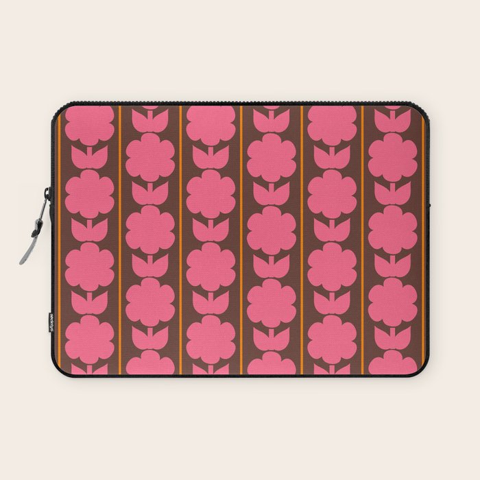 Eclectic Retro Contemporary Floral Jonnty Flowers and Stripes Pattern Pink Brown Orange Laptop Sleeve Gallery Image 1