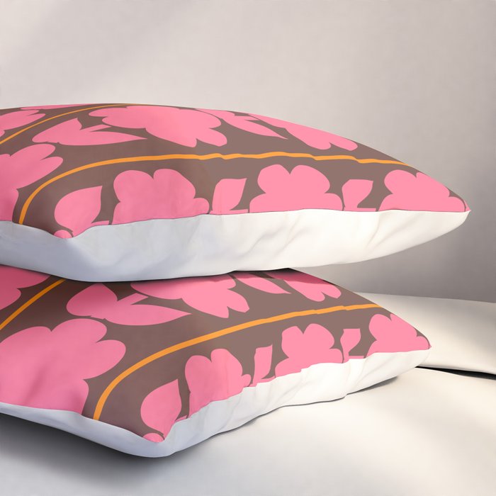 Eclectic Retro Contemporary Floral Jonnty Flowers and Stripes Pattern Pink Brown Orange Pillow Sham Gallery Image 3