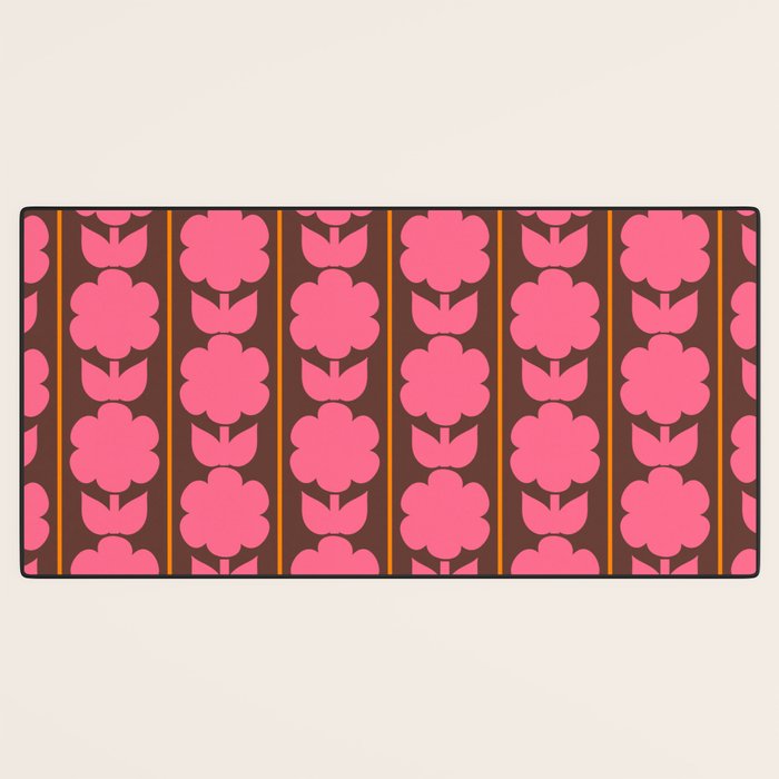 Eclectic Retro Contemporary Floral Jonnty Flowers and Stripes Pattern Pink Brown Orange Desk Mat Gallery Image 3