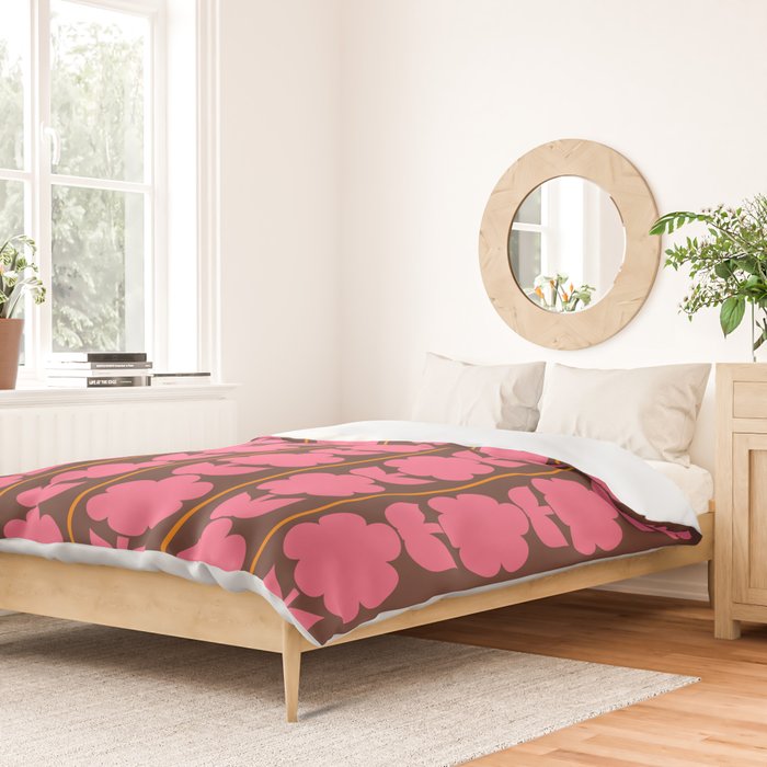 Eclectic Retro Contemporary Floral Jonnty Flowers and Stripes Pattern Pink Brown Orange Duvet Cover Gallery Image 2