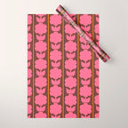 Eclectic Retro Contemporary Floral Jonnty Flowers and Stripes Pattern Pink Brown Orange Wrapping Paper Gallery Image 1