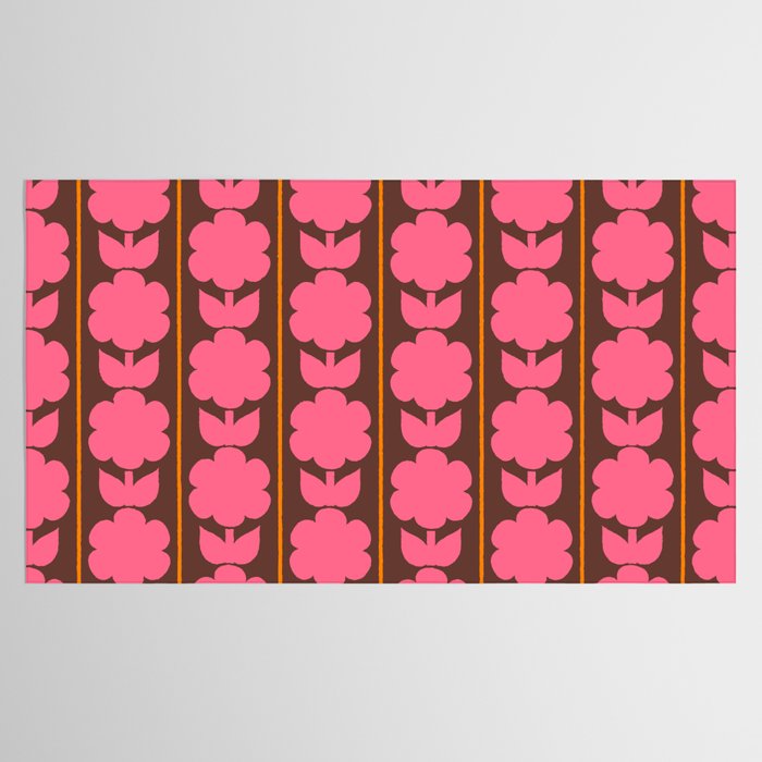 Eclectic Retro Contemporary Floral Jonnty Flowers and Stripes Pattern Pink Brown Orange Tablecloth Gallery Image 2