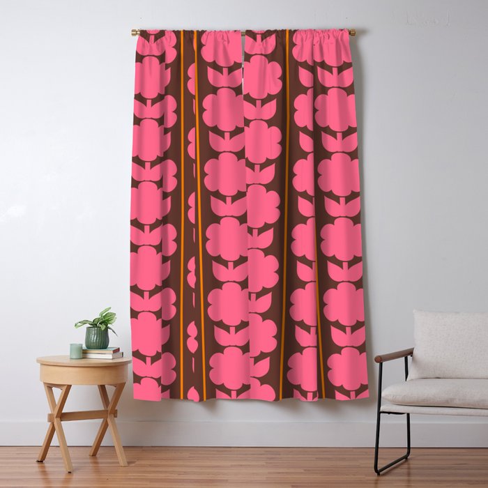 Eclectic Retro Contemporary Floral Jonnty Flowers and Stripes Pattern Pink Brown Orange Window Curtain Gallery Image 1
