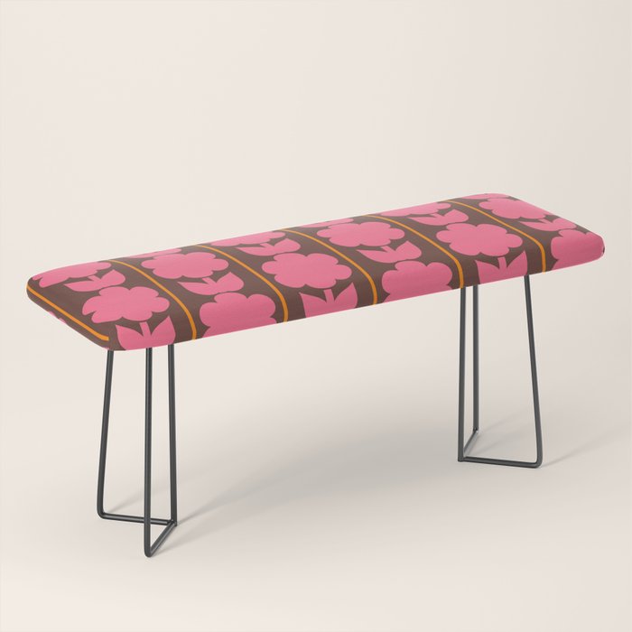 Eclectic Retro Contemporary Floral Jonnty Flowers and Stripes Pattern Pink Brown Orange Bench Gallery Image 1