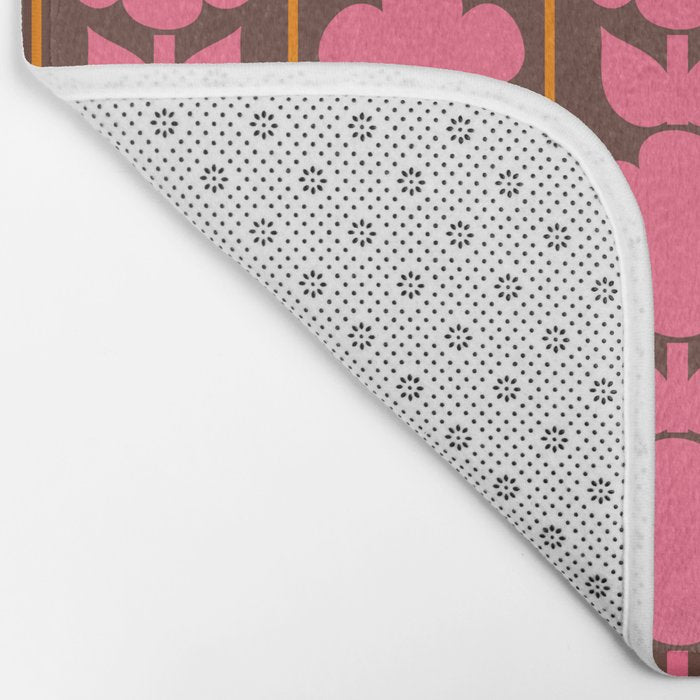 Eclectic Retro Contemporary Floral Jonnty Flowers and Stripes Pattern Pink Brown Orange Bath Mat Gallery Image 2