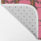 Eclectic Retro Contemporary Floral Jonnty Flowers and Stripes Pattern Pink Brown Orange Bath Mat Gallery Image 2