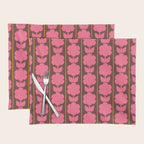 Eclectic Retro Contemporary Floral Jonnty Flowers and Stripes Pattern Pink Brown Orange Placemat Gallery Image 1