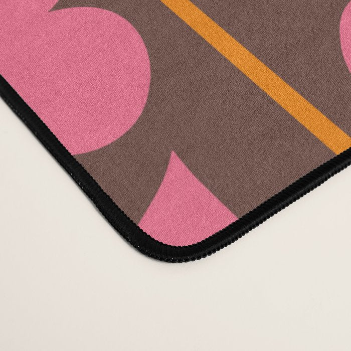 Eclectic Retro Contemporary Floral Jonnty Flowers and Stripes Pattern Pink Brown Orange Desk Mat Gallery Image 4