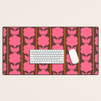 Eclectic Retro Contemporary Floral Jonnty Flowers and Stripes Pattern Pink Brown Orange Desk Mat Gallery Image 1