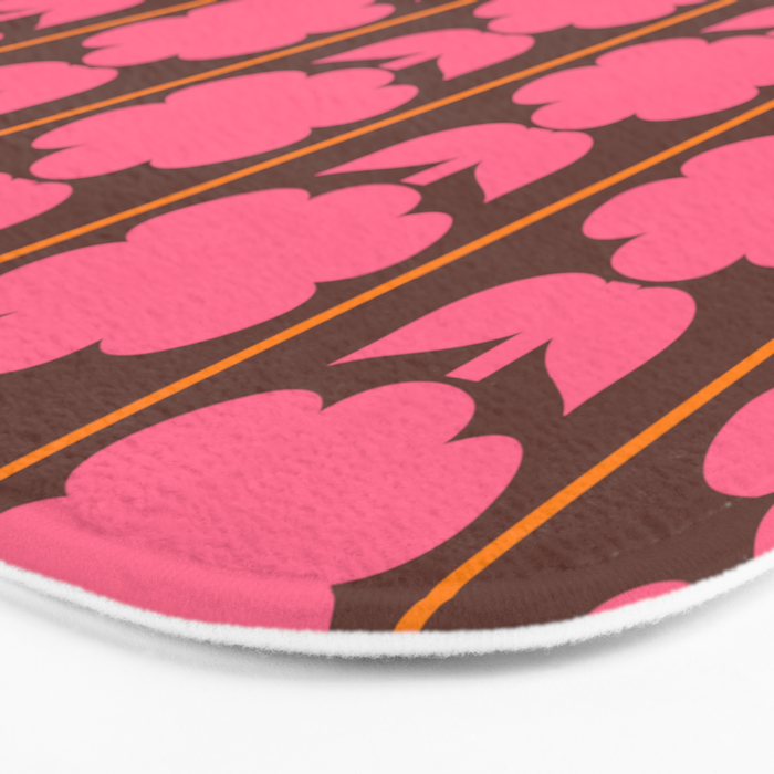 Eclectic Retro Contemporary Floral Jonnty Flowers and Stripes Pattern Pink Brown Orange Bath Mat Gallery Image 3