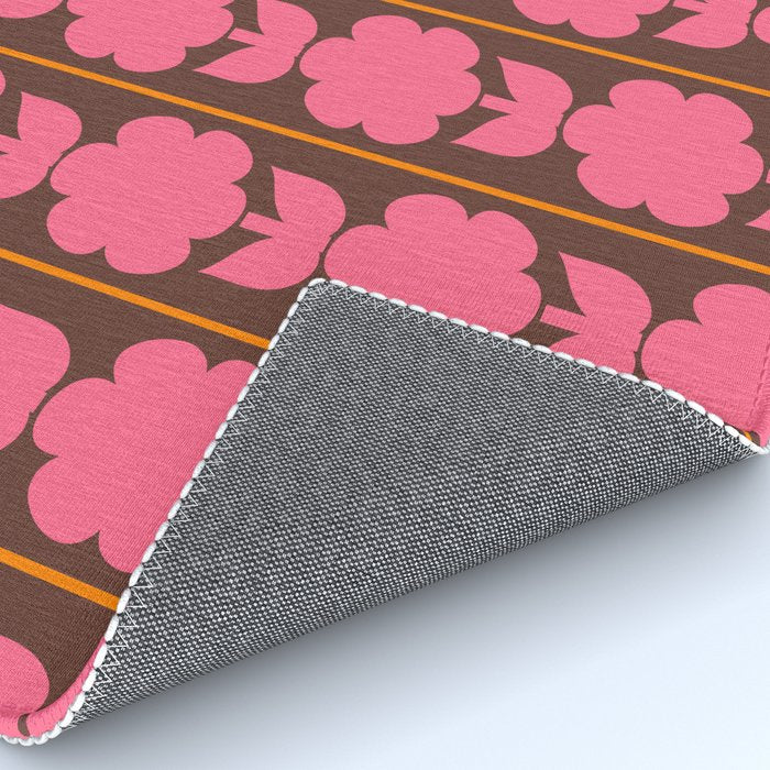 Eclectic Retro Contemporary Floral Jonnty Flowers and Stripes Pattern Pink Brown Orange Rug Gallery Image 4