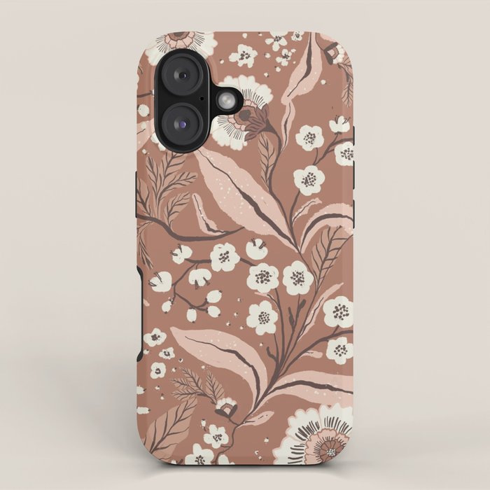 Warm Mocha Mousse Vintage Floral iPhone Case Gallery Image 1