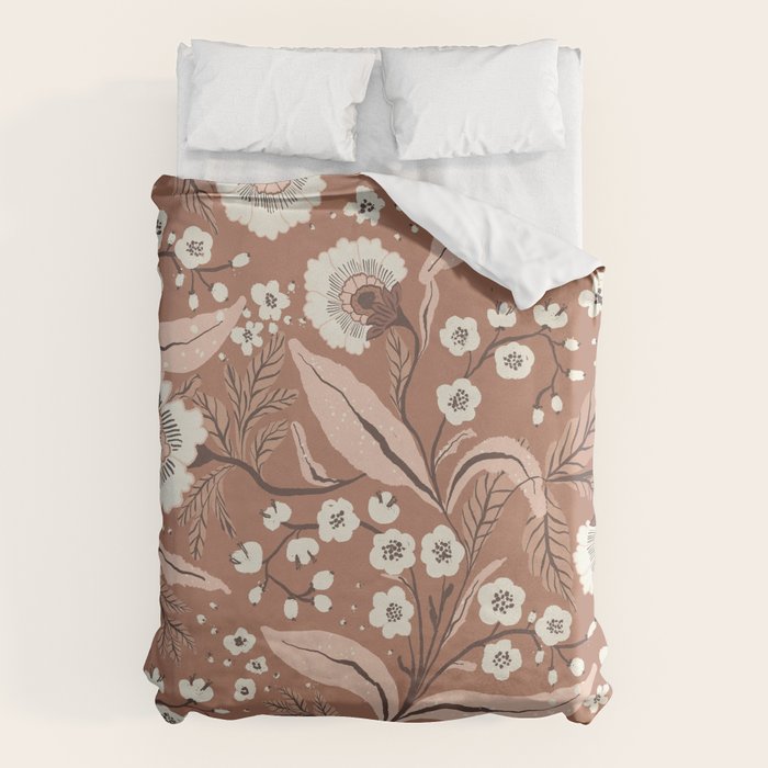 Warm Mocha Mousse Vintage Floral Duvet Cover Gallery Image 6