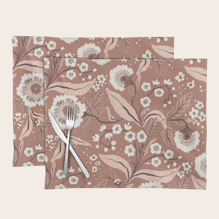 Warm Mocha Mousse Vintage Floral Placemat Gallery Image 1