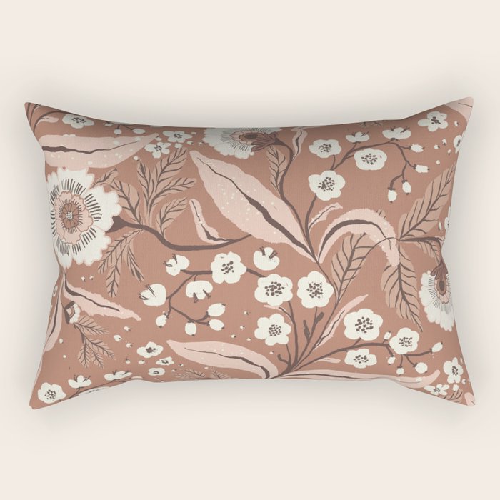 Warm Mocha Mousse Vintage Floral Rectangular Pillow Gallery Image 2