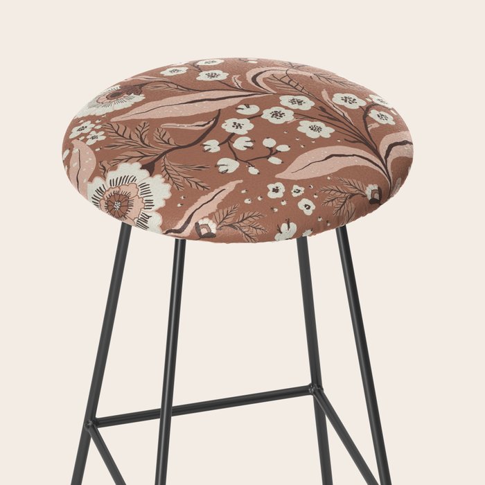Warm Mocha Mousse Vintage Floral Stool Gallery Image 2
