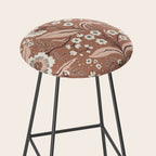 Warm Mocha Mousse Vintage Floral Stool Gallery Image 2