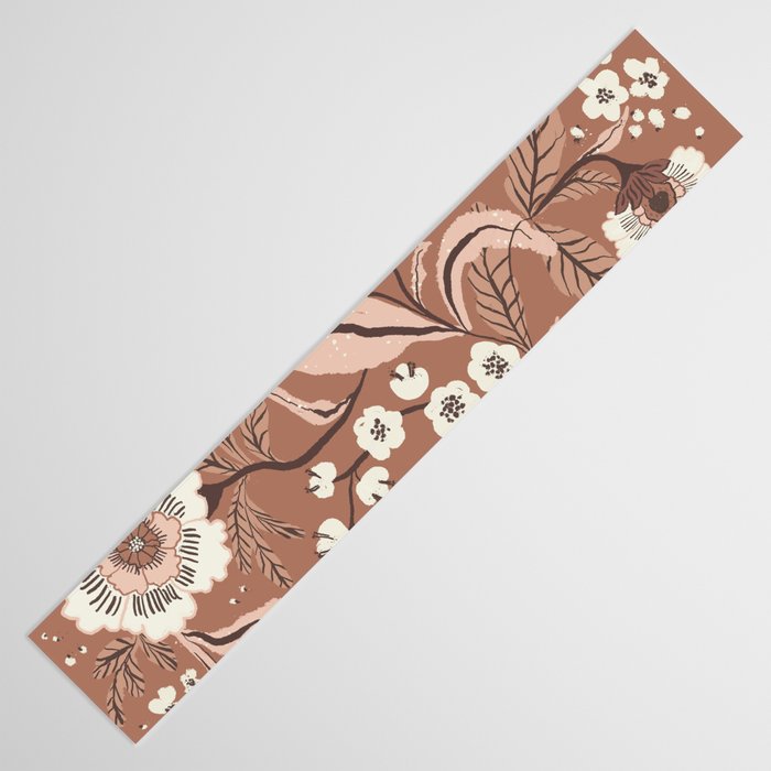 Warm Mocha Mousse Vintage Floral Table Runner Gallery Image 3