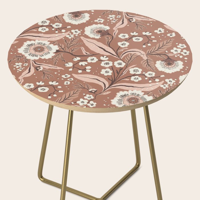 Warm Mocha Mousse Vintage Floral Side Table Gallery Image 2