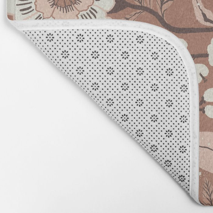 Warm Mocha Mousse Vintage Floral Bath Mat Gallery Image 2