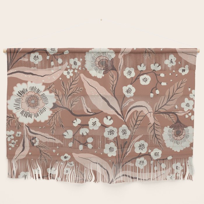 Warm Mocha Mousse Vintage Floral Wall Hanging Gallery Image 1